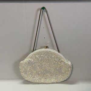 Vintage Crown Colony of Hong Kong Cream Beaded Clutch